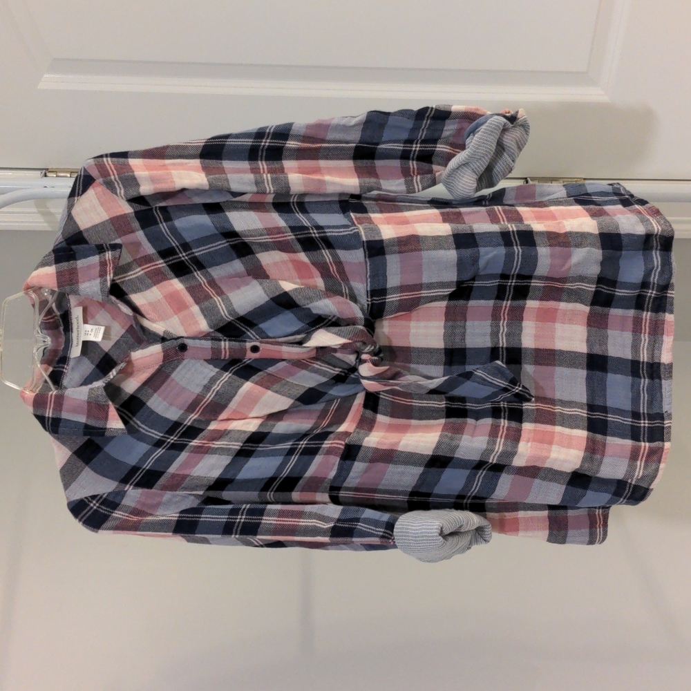 Pink and blue flannel maternity shirt